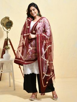 Gahan - Maroon Colour Organza Dupatta