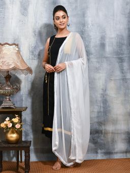 Gahan - White Colour Chiffon Dupatta
