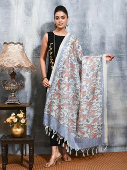 Gahan - White Colour Silk Blend Dupatta