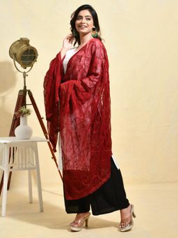 Gahan - Maroon Colour Chiffon Dupatta