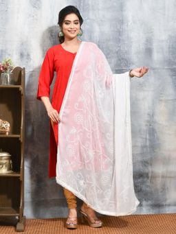 Gahan - White Colour Chiffon Dupatta