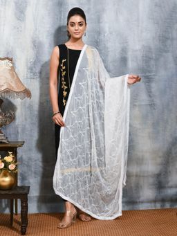 Gahan - White Colour Chiffon Dupatta