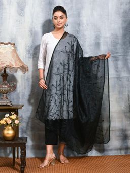 Gahan - Black Colour Silk Blend Dupatta
