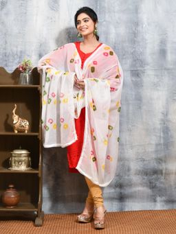 Gahan - White Colour Cotton Dupatta