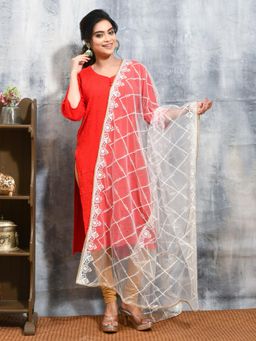 Gahan - White Colour Net Dupatta