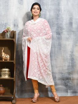 Gahan - White Colour Chiffon Dupatta