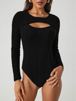 Outzidr - Black Cutout Full Sleeve Bodysuit