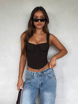 Outzidr - Black Fitted Corset Top
