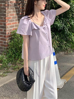 Outzidr - Purple Bow Detailed Sheer Top