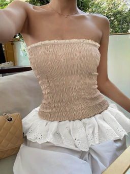 Outzidr - Beige Solid Tube Top