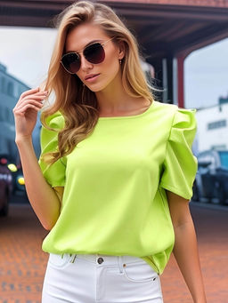 Outzidr - Green Half Puff Sleeves Top