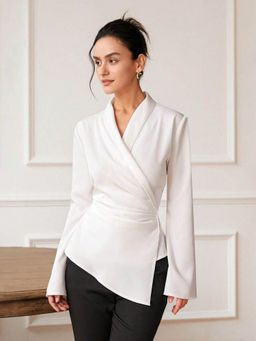 Outzidr - White Bell Sleeve Wrapped Detail Top