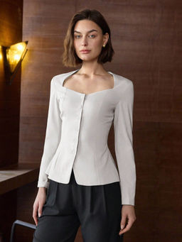 Outzidr - White Long Sleeve Front Button Top