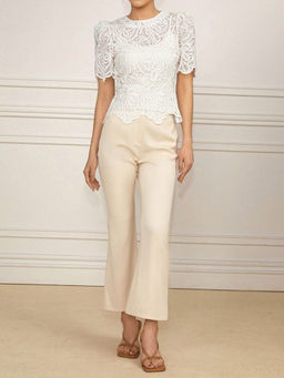 Outzidr - White Uneven Hem Laced Top