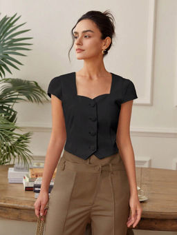 Outzidr - Black Front Button Top