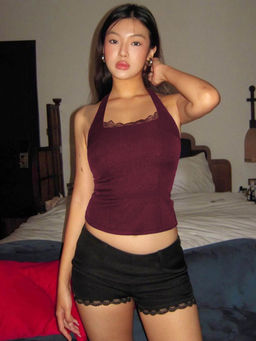 Outzidr - Red Halter Neck Lace Top