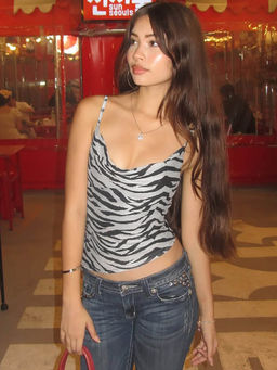 Outzidr - Black Animal Print Spaghetti Strap Top