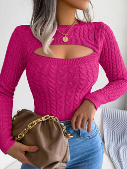 Outzidr - Magenta Cut Out Sweater Top