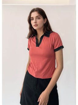 Outzidr - Pink Contrast Binding Knit Top