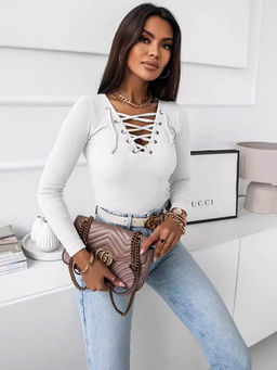 Outzidr - White Ribbed Tie Up Top