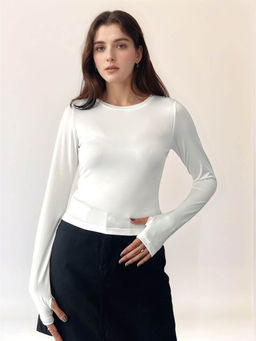 Outzidr - White Basic Solid Fitted Top