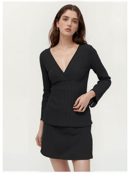 Outzidr - Black V Neck Wrap Top