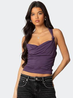 Outzidr - Purple Cowl-Neck Fitted Tank Top