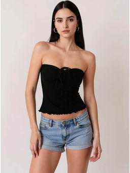 Outzidr - Black Strapless Sweetheart Corset Top