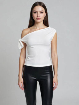 Outzidr - White Off-Shoulder Tie Up Strap Top