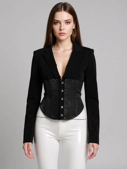 Outzidr - Black Plunge Neck Corset Top