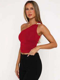 Outzidr - Red One Shoulder Tank Top