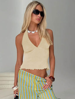 Outzidr - Yellow Halter Neck Knit Top
