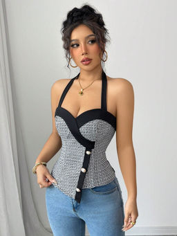 Outzidr - Black Halter Neck Asymmetrical Top