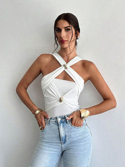 Outzidr - White Buckle Attach Front Detail Top