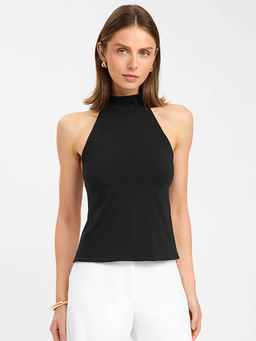 Outzidr - Black Halter Neck Backless Top
