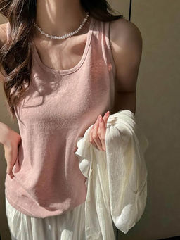 Outzidr - Pink Relaxed Fit Sleeveless Tank Top