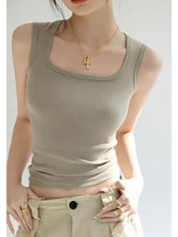 Outzidr - Khaki Square Neck Tank Top