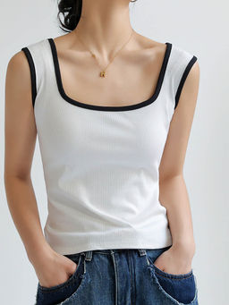Outzidr - White Tank Top With Contrast Trim