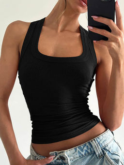 Outzidr - Black Ribbed Sleeveless Tank Top