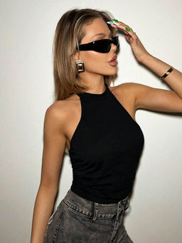 Outzidr - Black Halter Backless Top