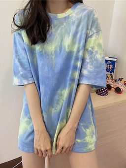 Outzidr - Blue Tie And Dye Oversized T-Shirt