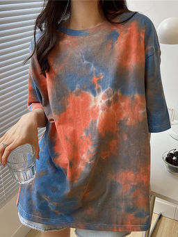 Outzidr - Orange Tie And Dye Oversized T-Shirt