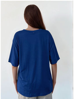 Outzidr - Blue Basic Solid Over-Sized T-Shirt