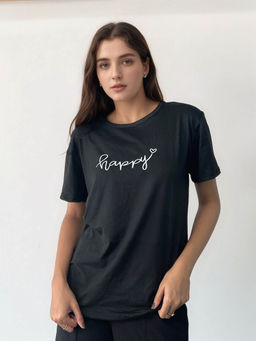 Outzidr - Regular Black Graphic T-Shirt