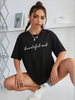 Outzidr - Black Oversized Graphic Print T-Shirt