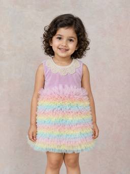 LABEL NEETI - Velvet Embroidered Rainbow Net Dress