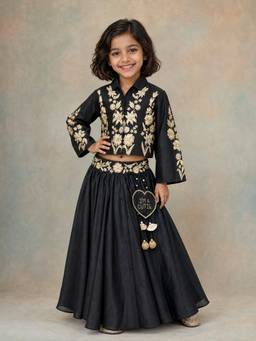 LABEL NEETI - Elegant Zari Floral Embroidered Jacket-Style Top And Lehenga