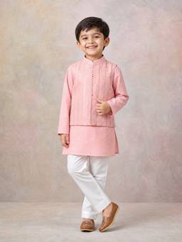 LABEL NEETI - Peach Embroidered Nehru Jacket And Kurta Set