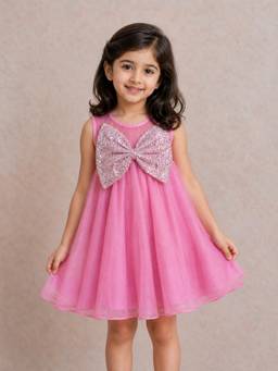 LABEL NEETI - Lavender Organza Dress With Sequin Bow Highlight