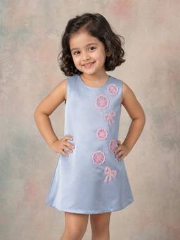 LABEL NEETI - Grey Satin Hand Embroidered Flowers Dress